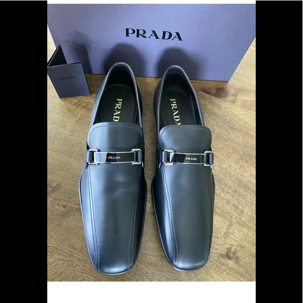 PRADA BLACK‎ LEATHER LOAFER SHOES 4D2823 NEW IN BOX